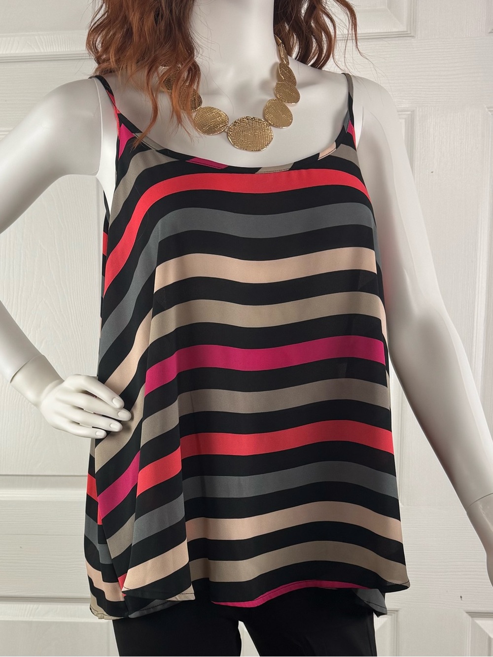 Apt. 9 Black, Pink & Tan Striped Spaghetti Strap Camisole